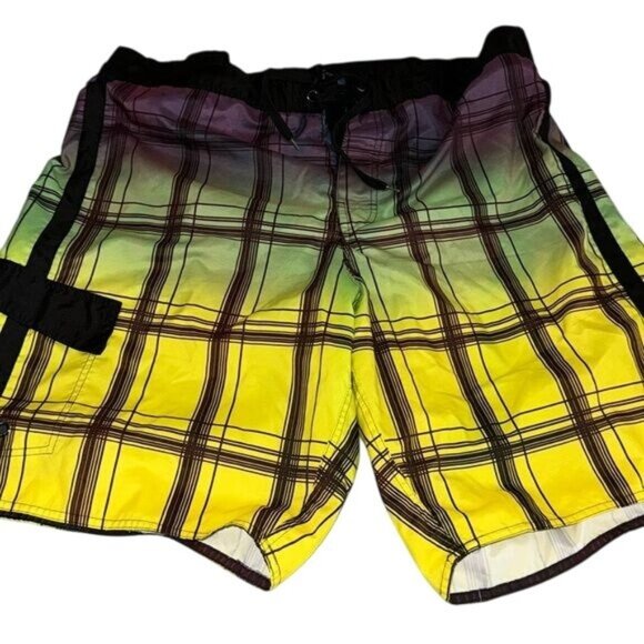 Joe Boxer Mens XL Plaid Swim Trunks Quick-Dry Polyester - Picture 1 of 7